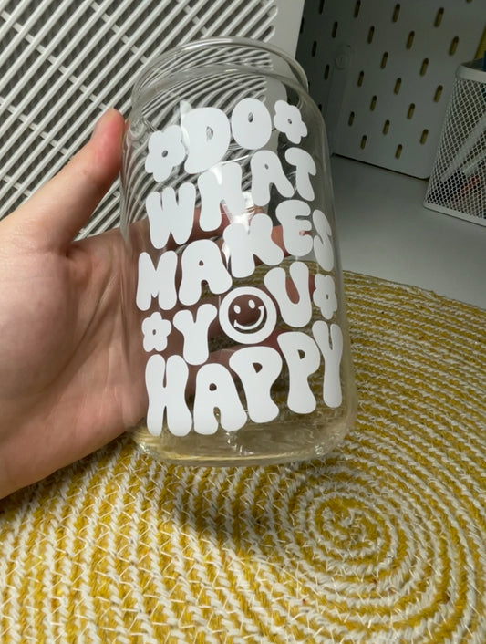 HAPPY GLASS WITH STAINLESS STRAW & BRUSH